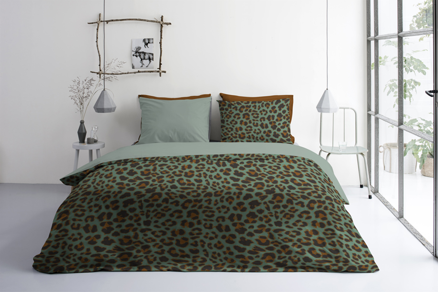 BYRKLUND Dekbedovertrek Lazy Leopard Groen - 140x220 cm